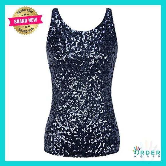 Sequin Sparkle Tank Top Glam Y2K Party Vest Elegant Night Out Stretchy Fit - Picture 5 of 8